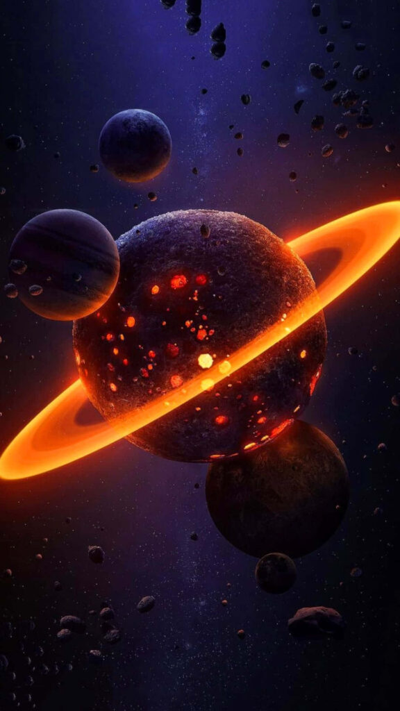 Vivid Saturn Wallpaper: Stunning Orange Rings & Cosmic Background