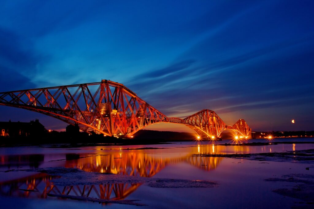 Serene Scotland Wallpaper: Evening Bridge Over Calm River Reflections