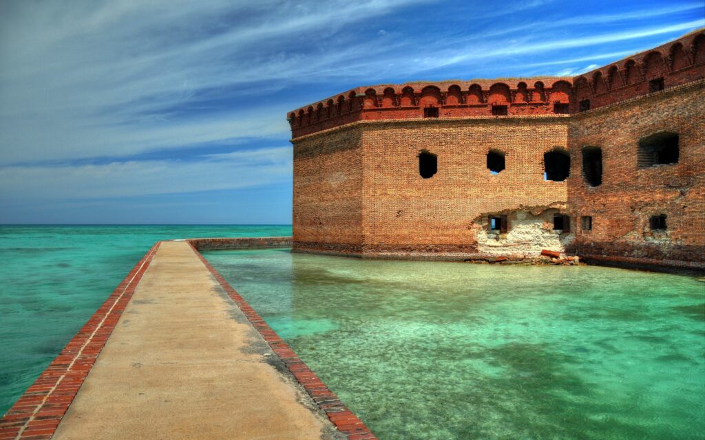 Stunning Seaside Resort Wallpaper with Ancient Brick Building