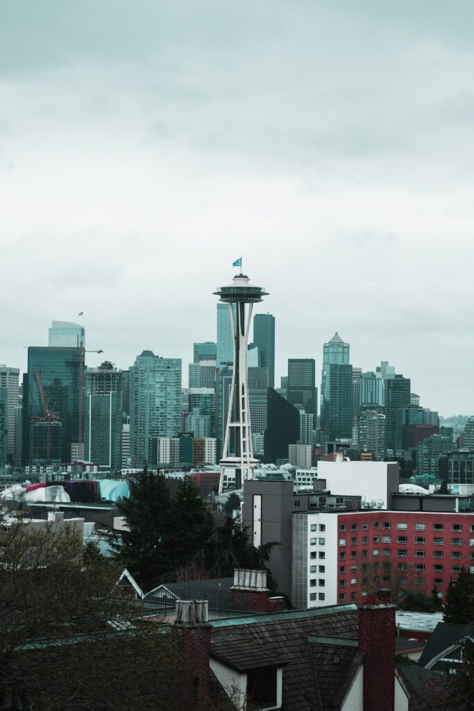 Aerial View Wallpaper of Seattle's Iconic Space Needle & Skyline