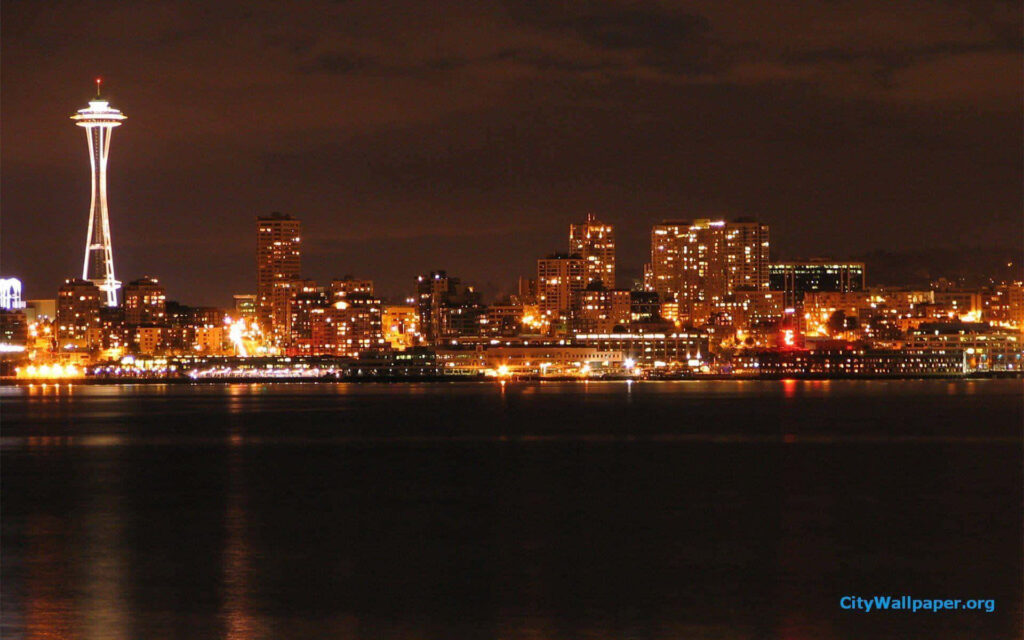 Stunning Seattle Night Skyline: Space Needle Wallpaper Background