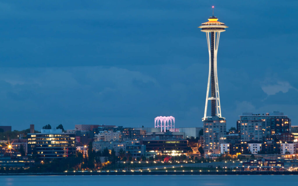 Stunning Seattle Night View: Space Needle & City Lights Wallpaper