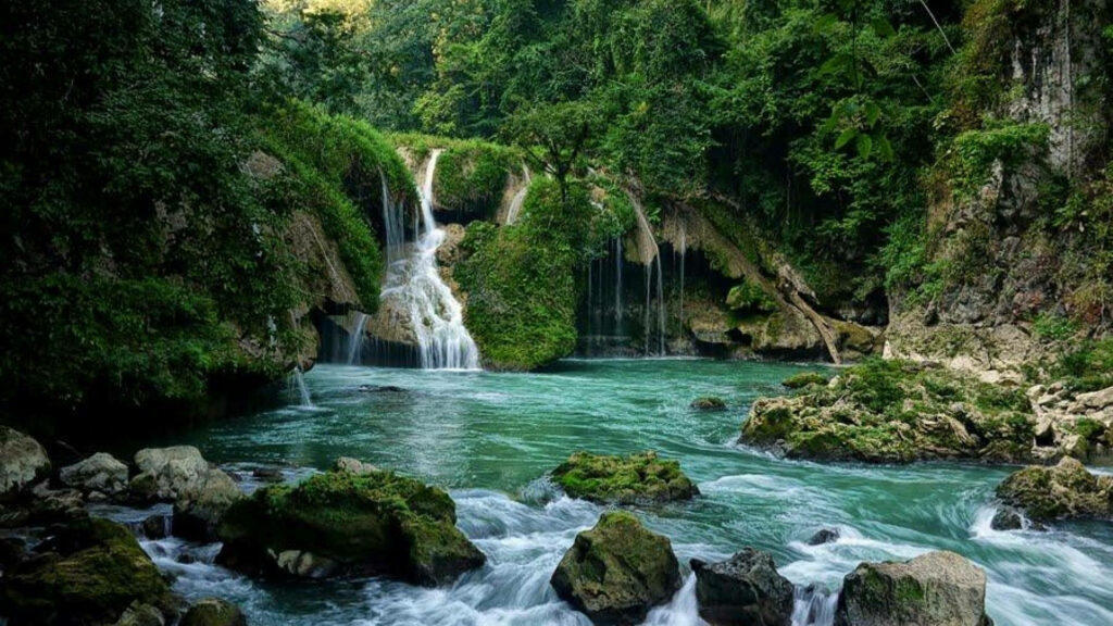Breathtaking Semuc Champey Waterfall Wallpaper - Turquoise Serenity