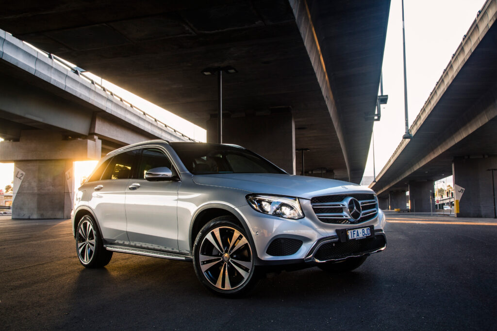 Mercedes-Benz GLC-Class X253: Luxurious SUV Under Urban Sunset Wallpaper