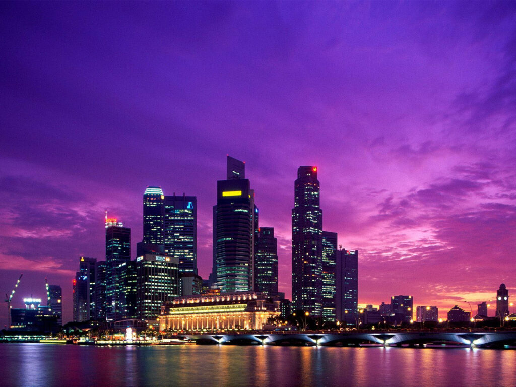 Stunning Singapore Skyline Night Wallpaper with Illuminated Reflections