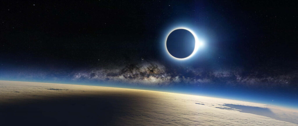 Stunning Space Solar Eclipse Wallpaper: Moon, Corona, and Milky Way