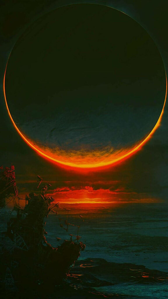 Breathtaking Solar Eclipse Wallpaper: Red & Orange Cosmic Beauty