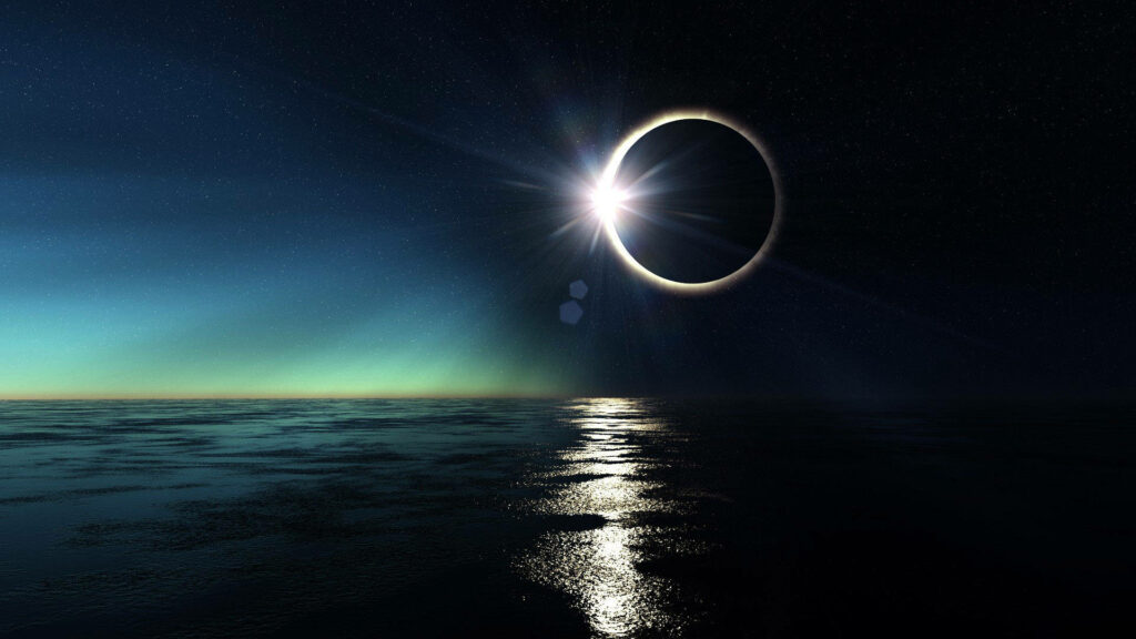 Serene Solar Eclipse Wallpaper: Breathtaking Sea Reflection