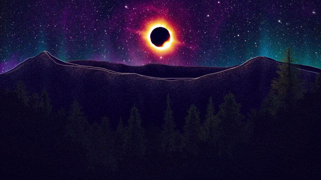 Stunning Solar Eclipse Wallpaper with Aurora and Starry Night Sky