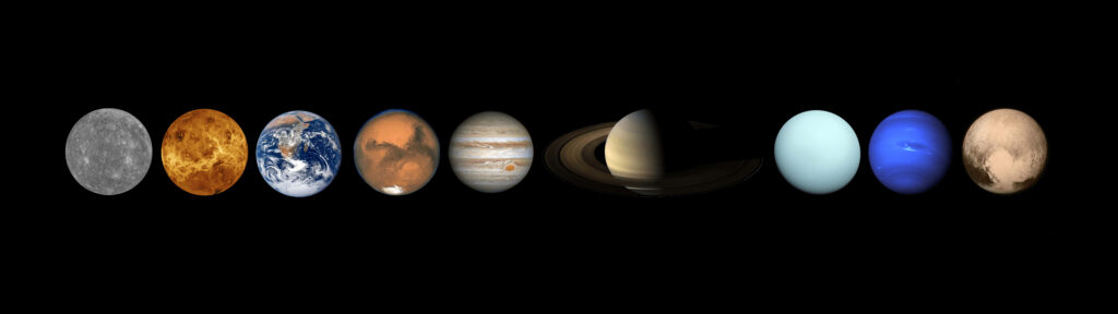 Stunning Solar System Dual-Screen Wallpaper: Nine Planets Aligned