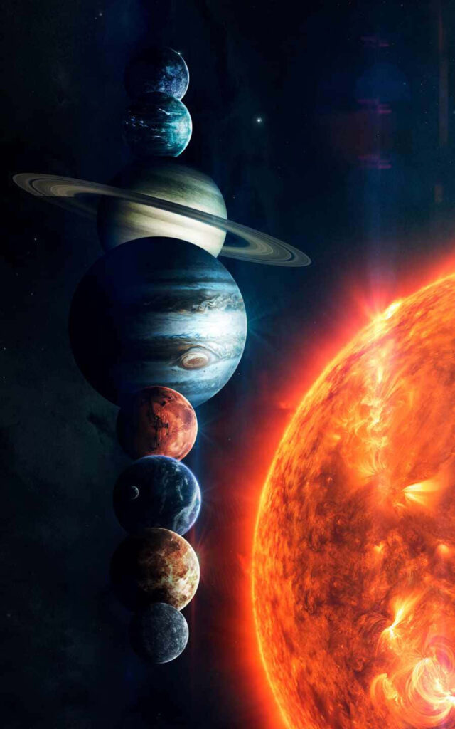 Vertical Solar System Wallpaper: Planets Aligned in Space