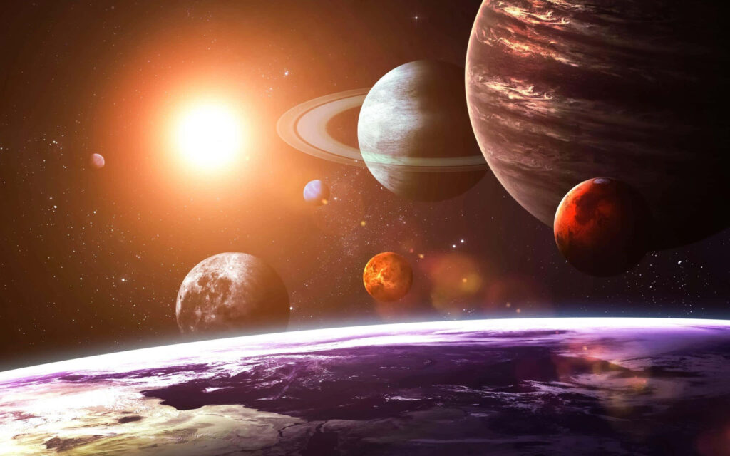 Stunning Solar System Wallpaper: Planets Aligned Above Earth's Horizon