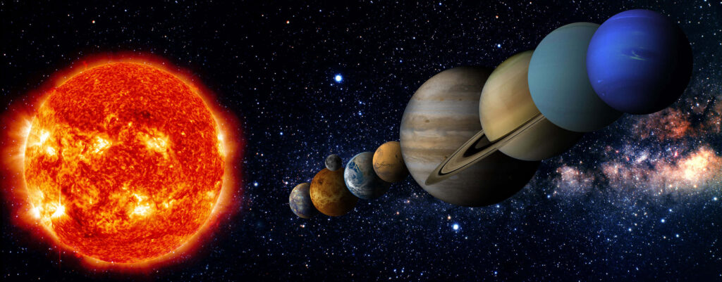 Stunning Solar System Wallpaper: Planets Aligned with Milky Way