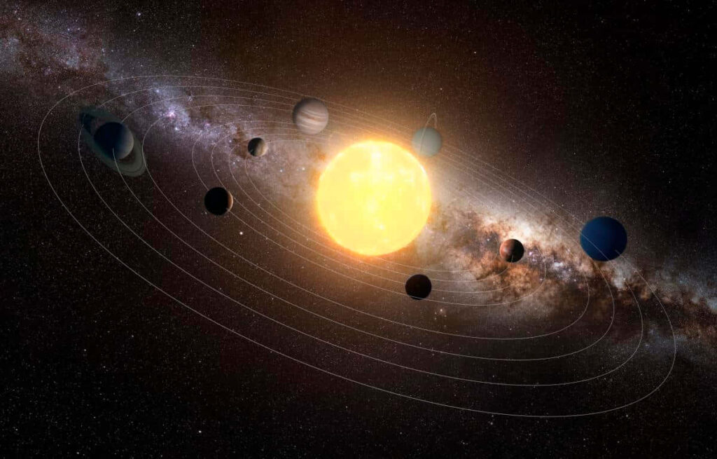 Stunning Solar System Wallpaper: Planets Orbiting a Bright Sun