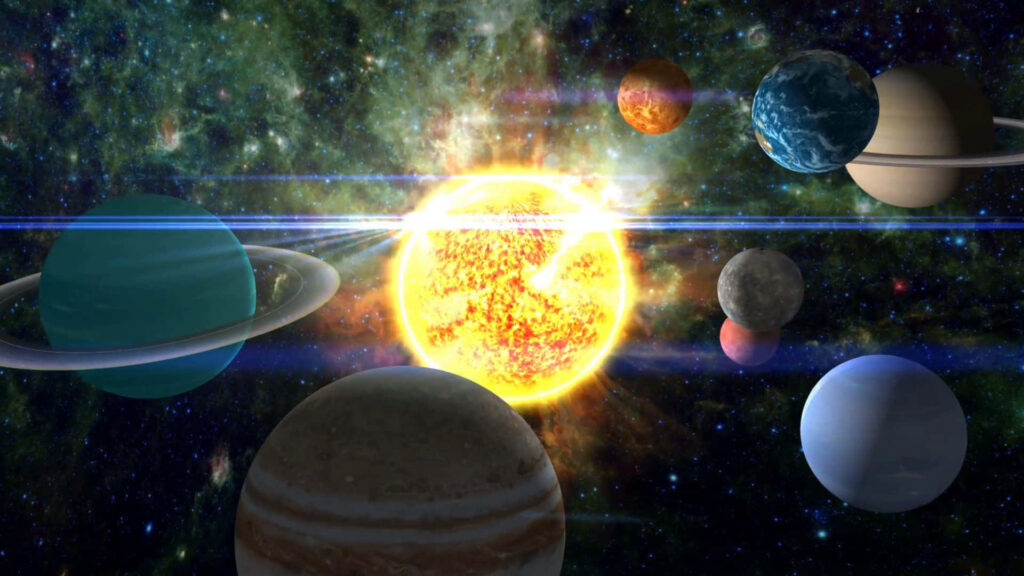 Vibrant Solar System Wallpaper: Planets Orbiting a Glowing Sun