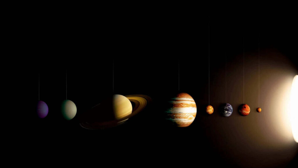 Stunning Solar System Alignment Wallpaper: Sun & Planets in Dark Space