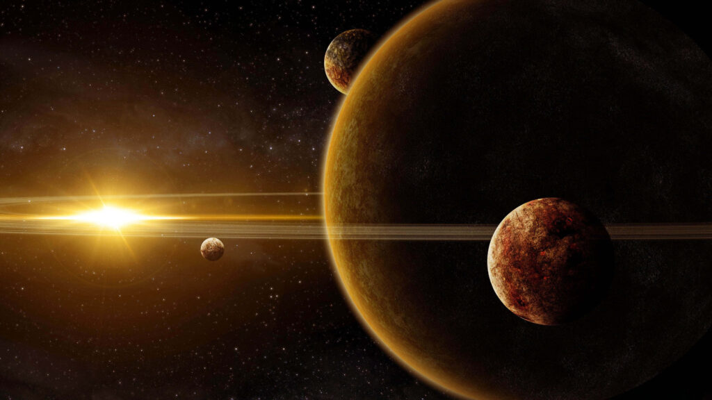 Stunning Cosmic Wallpaper: Sunlit Solar System & Detailed Planets