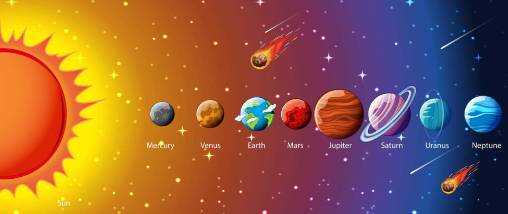 Vibrant Solar System Wallpaper: Sun & 8 Planets on Dynamic Background