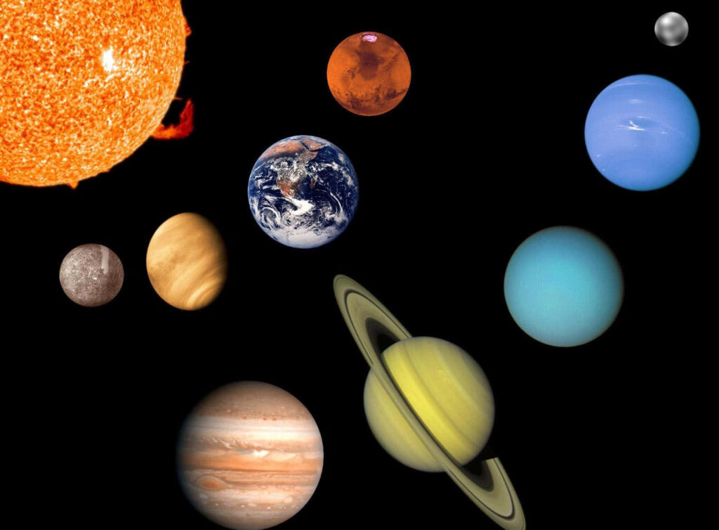Stunning Solar System Wallpaper: Sun & Planets on Black Background