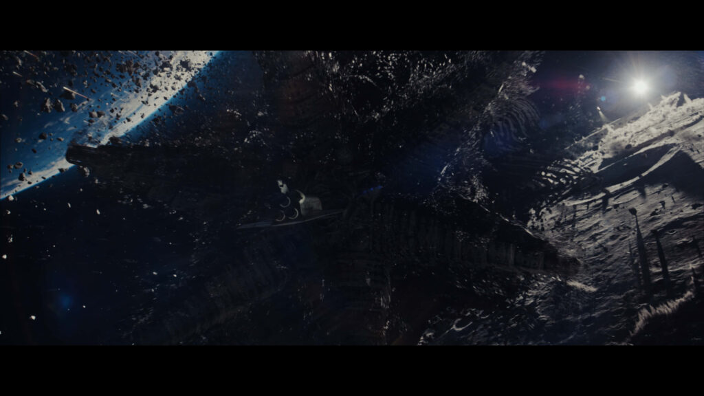Dark Space Collision Wallpaper: Chaotic Debris & Celestial Elements