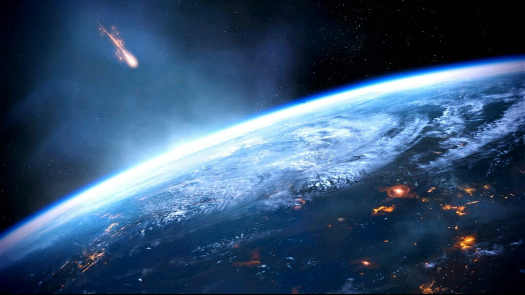 Stellar Collision: A Mesmerizing Encounter of a Meteor and Earth Wallpaper