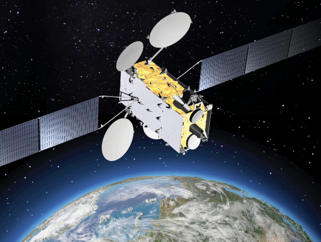 Satellite in Space Over Earth: Starry Night Wallpaper Background