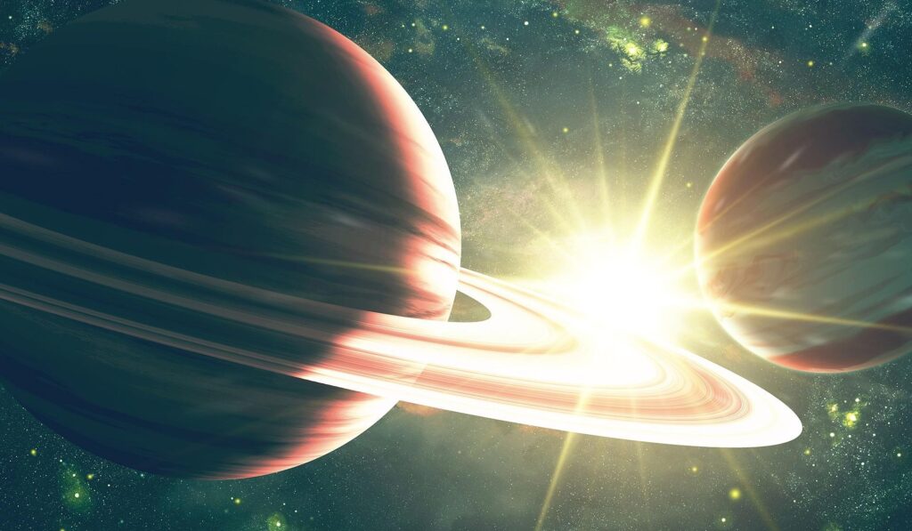 Stunning Space Wallpaper: Radiant Planet with Rings & Cosmic Backdrop