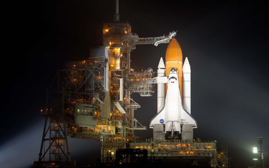 Stunning Space Shuttle Discovery Night Launch Pad Wallpaper Background