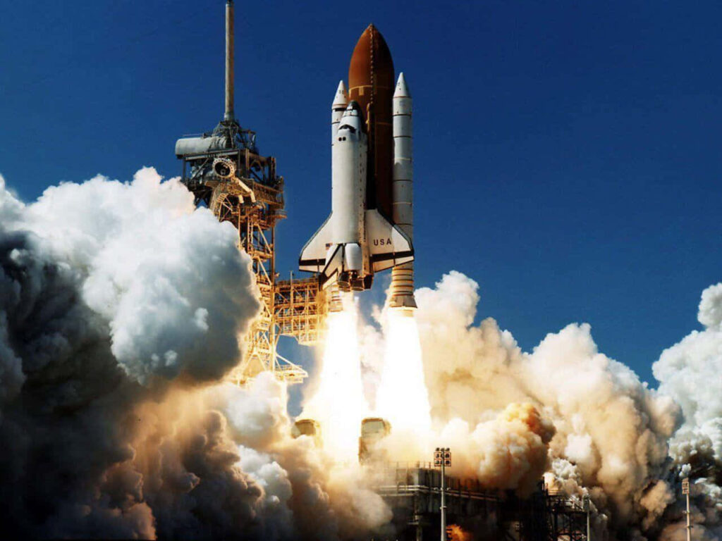 Stunning Space Shuttle Launch Wallpaper: Flames & Smoke Background