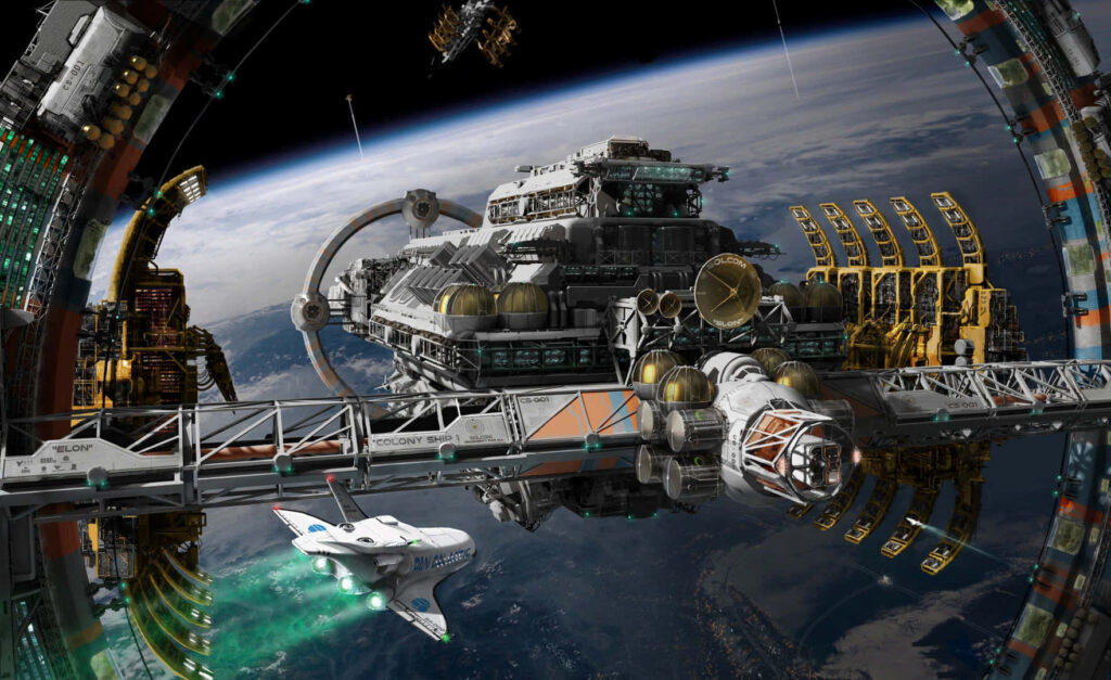 Futuristic Space Station Wallpaper: Earth Orbiting Design