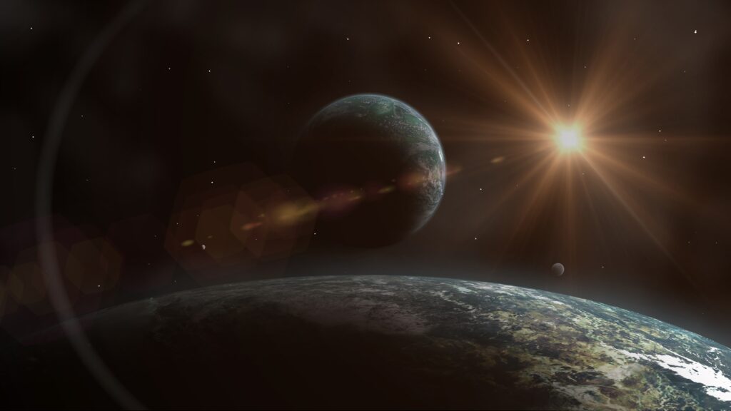 Cosmic Space Wallpaper: Radiant Stars & Floating Planets Scene