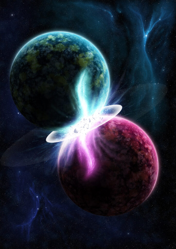 Stunning Cosmic Wallpaper: Two Planets Collide in Colorful Explosion