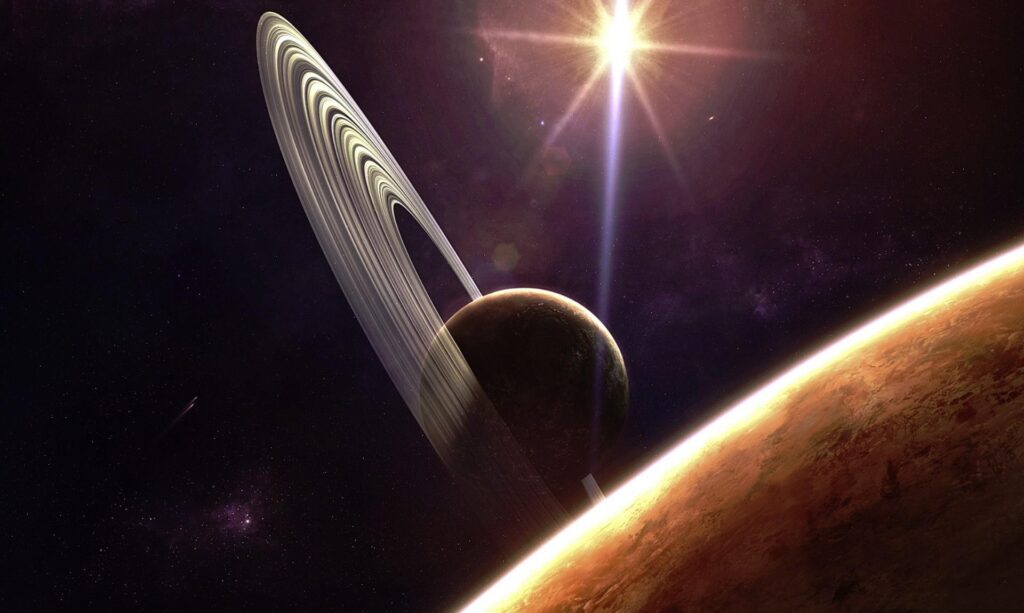 Stunning Ringed Planet Wallpaper with Ethereal Space Ambience