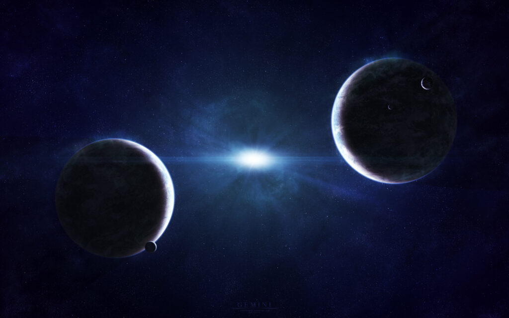 Stunning Space Scene Wallpaper: Two Illuminated Planets & Stars