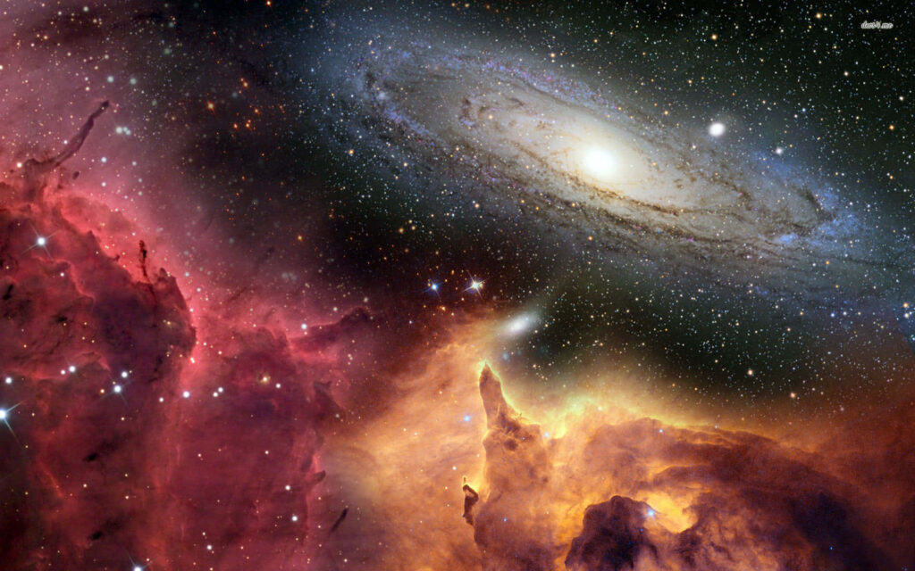 Stunning Space Wallpaper: Vibrant Nebulae & Spiral Galaxy Background