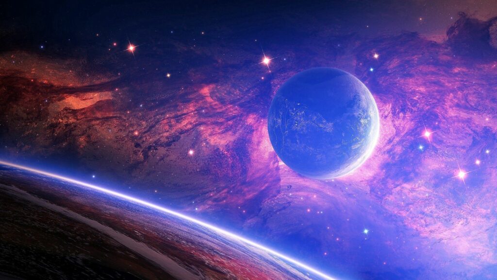 Stunning Cosmic Wallpaper: Glowing Planet & Sparkling Stars