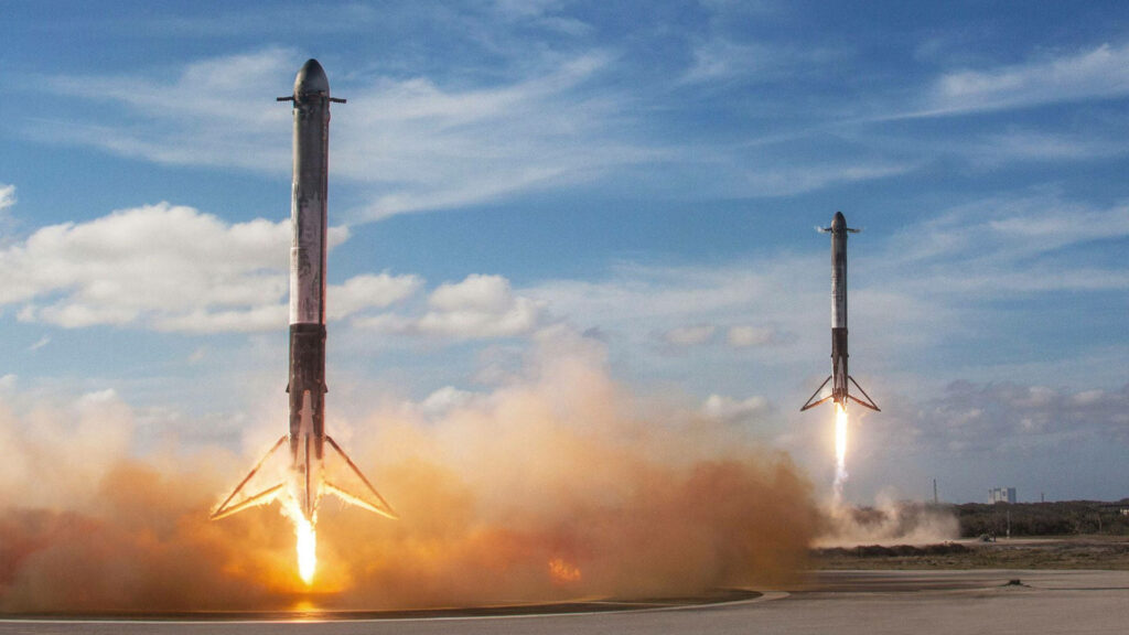 Stunning SpaceX Rockets Landing at Starbase - Advanced Tech Wallpaper