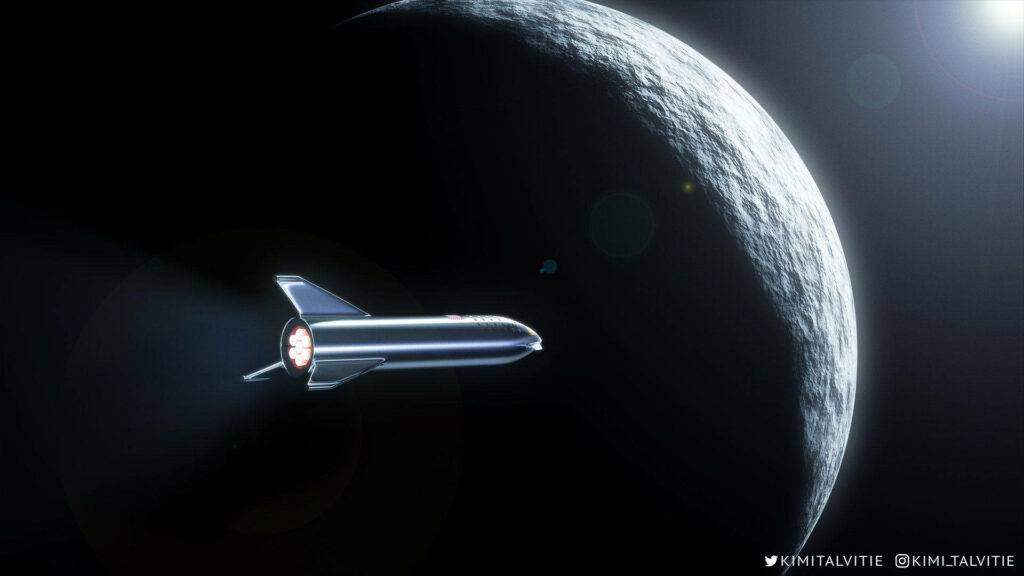 Futuristic SpaceX Starship Wallpaper: Stunning Moonlit Design
