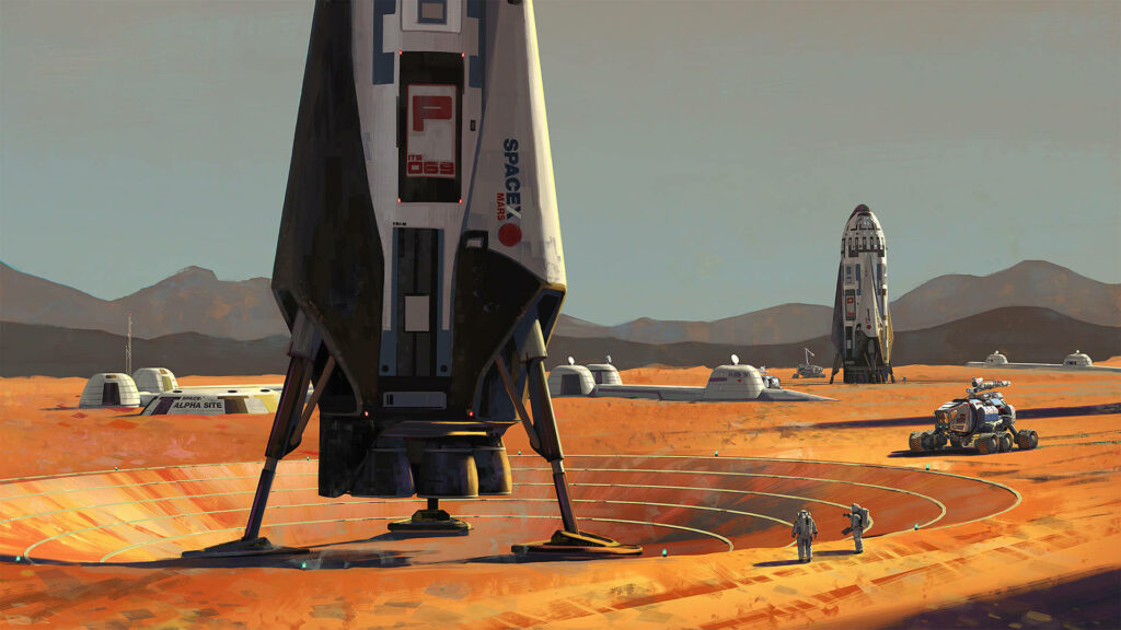 Futuristic SpaceX Martian Base Wallpaper: Starships & Astronauts