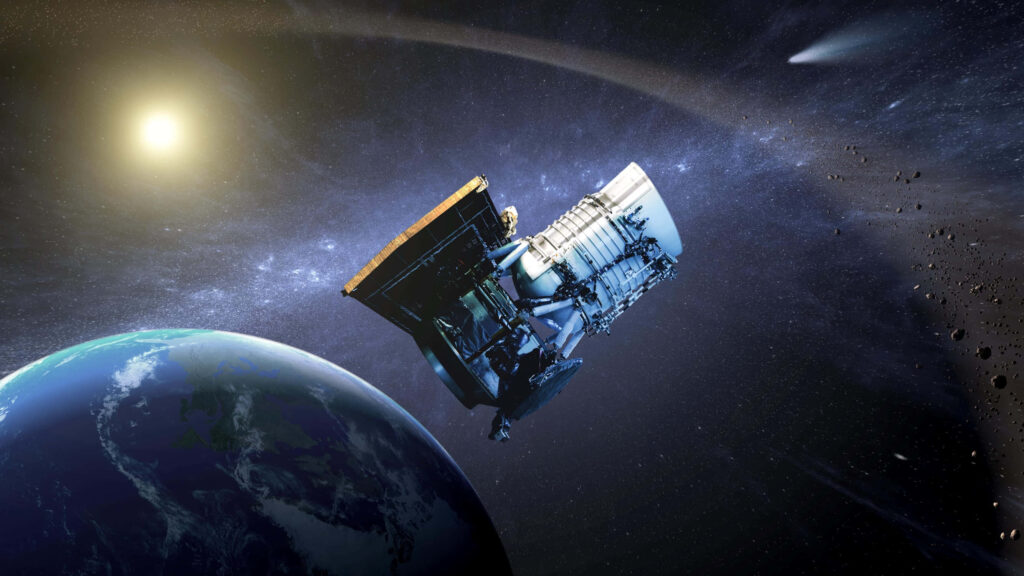 Vast Cosmic Beauty: Earth-Orbiting Spacecraft Wallpaper Background