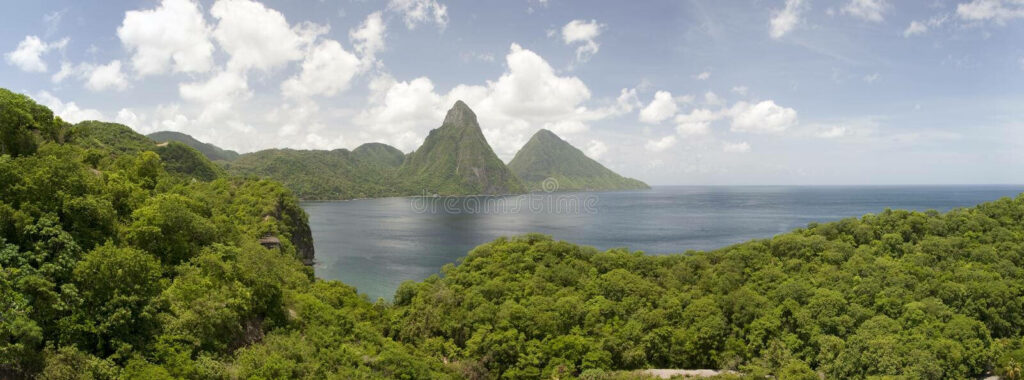 Majestic St. Lucia Mountain Peaks Wallpaper - Lush Greenery Background