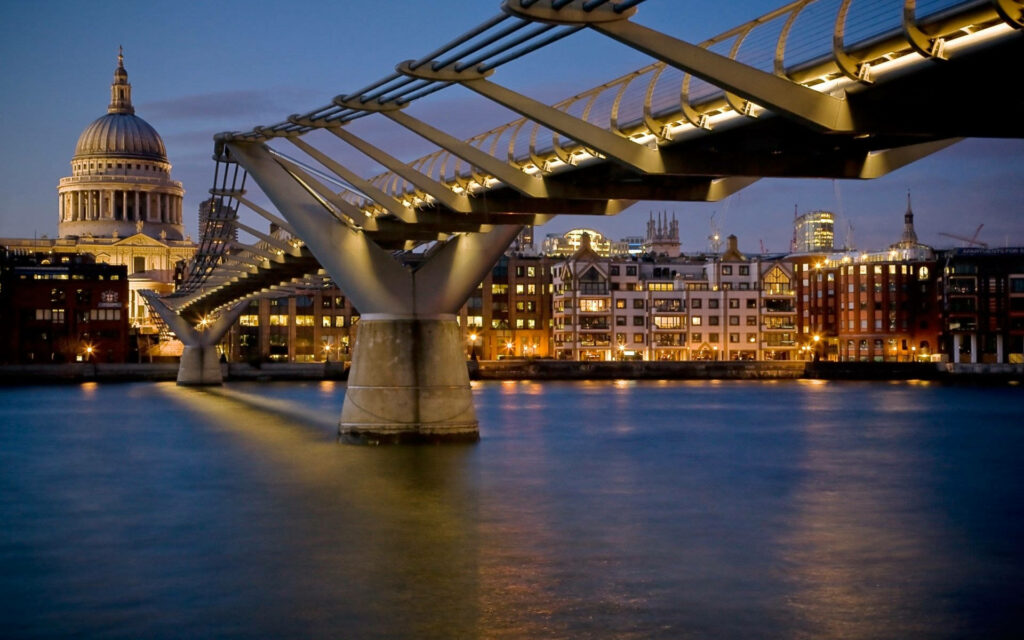 Stunning St. Paul’s Cathedral Evening View Wallpaper Under Millennium Bridge