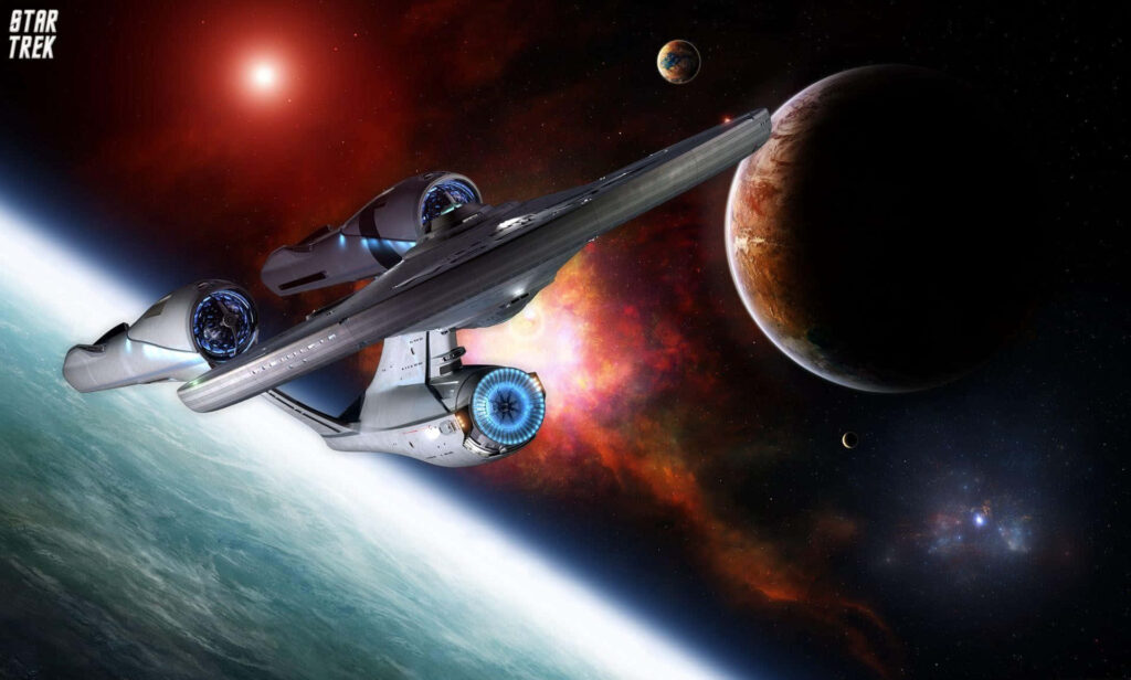 Stunning Star Trek Wallpaper: Spaceship Soars Through Colorful Space