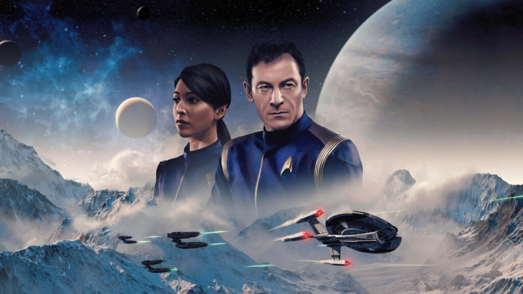 Stunning Star Trek Wallpaper: Starfleet Characters & Cosmic Landscape