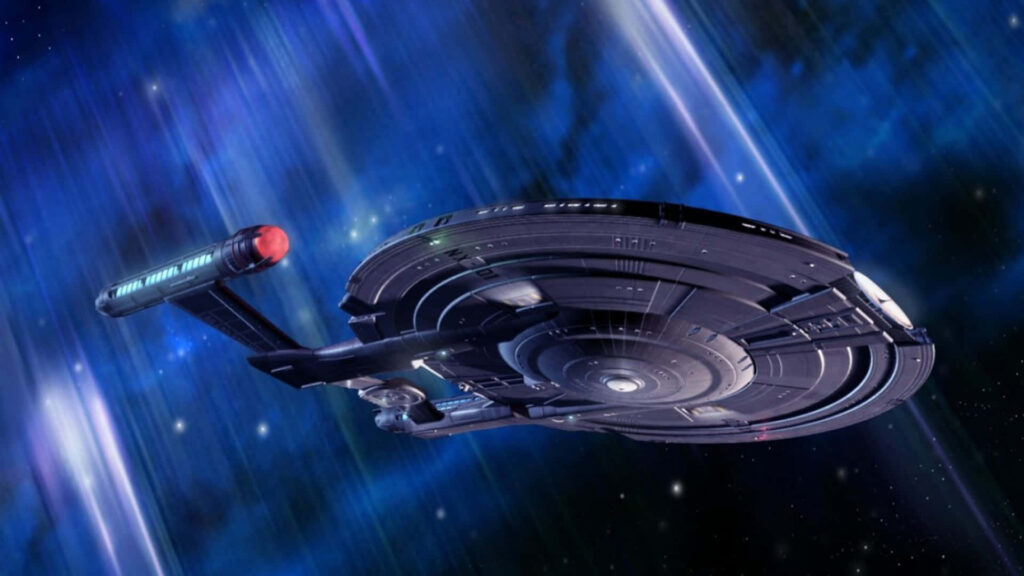 Vibrant Star Trek Starship Wallpaper: Cosmic Nebula Background