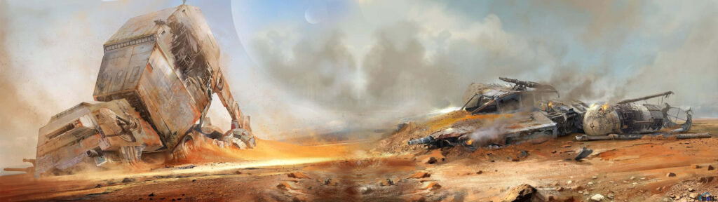 Stunning Star Wars Desert Wallpaper: Crashed AT-AT & Speeder Scene