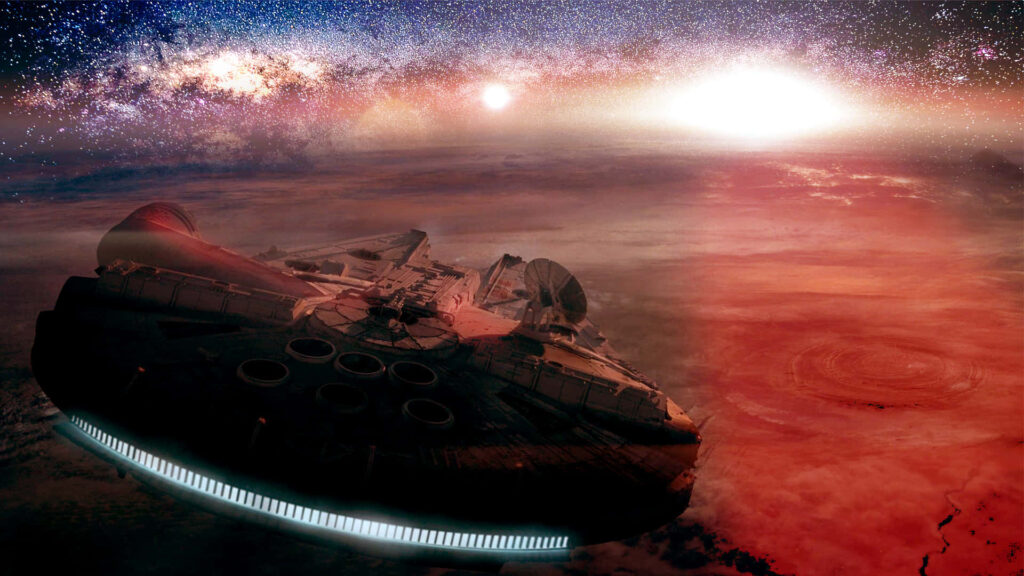 Epic Star Wars Wallpaper: Millennium Falcon Over Red Planet