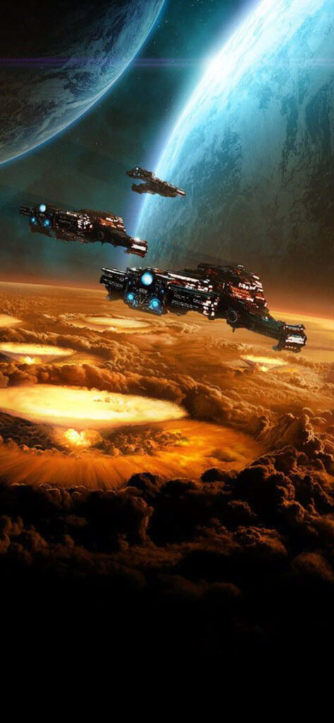 Stunning Starcraft II Wallpaper: Cosmic Scene for iPhone X