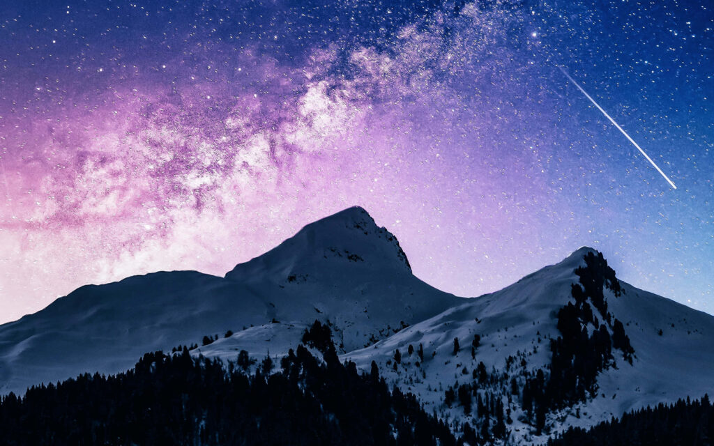Stunning Starry Night Over Snowy Mountains - Serene Wallpaper