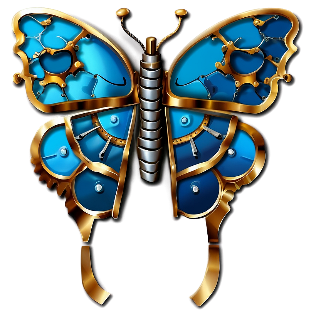 Stunning Steampunk Butterfly Wallpaper with Golden Gears & Blue Elements